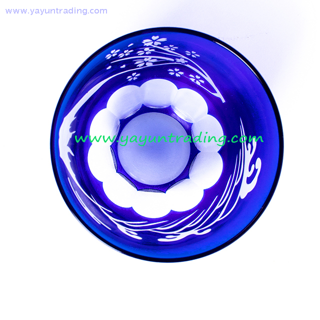  Overlay Cobalt Blue Cut To Clear Shot Glass Tea Cup Mini Glass Bowl for Drinking And Decoration 
