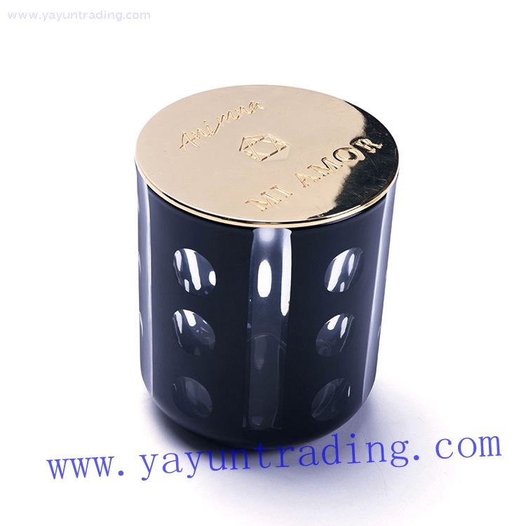  matte black eco friendly hand cut dot recycled glass candle jar