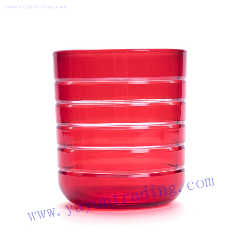 hand cut red sprayed color round bottom glass candle jar