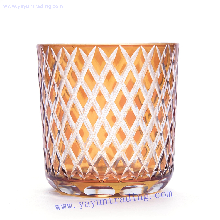 hand carved traditional China made amber glass candle jar