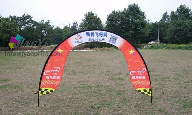 cheap Sports race printed fabric custom entrance arch gate event display flag banner, advertising rainbow race gate display semicircle flag