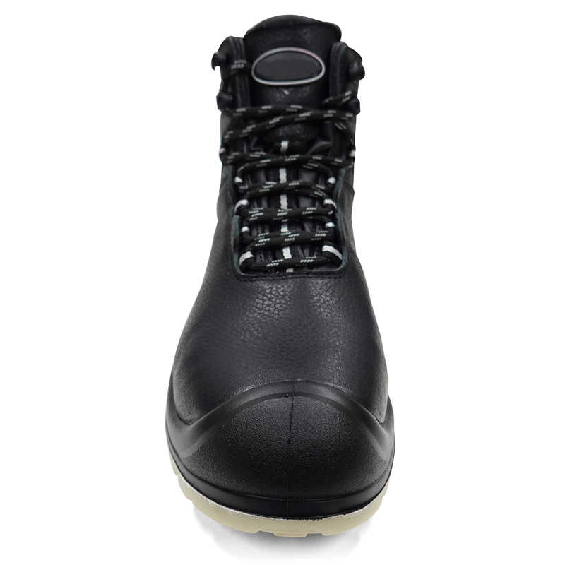 Oil Proof Black Leather PU Rubber Sole Mining Safety Boots Composite Toe