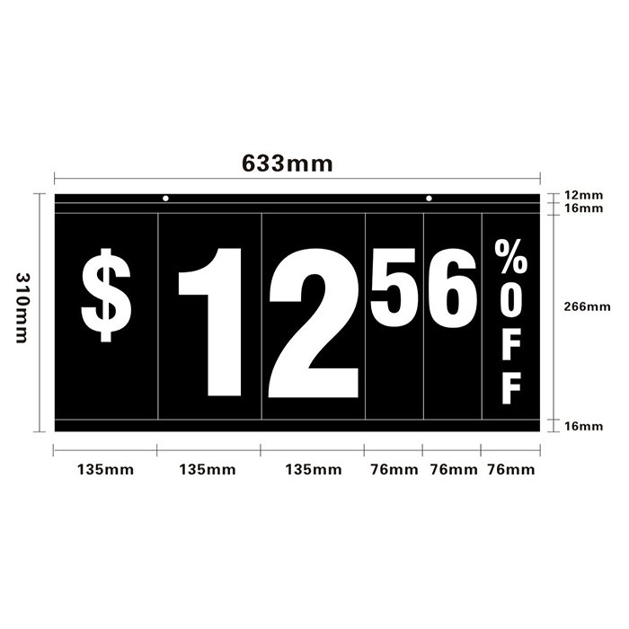 Double Sided Sprial Sign Board W/11" H Number Pads W633mmXH310mm