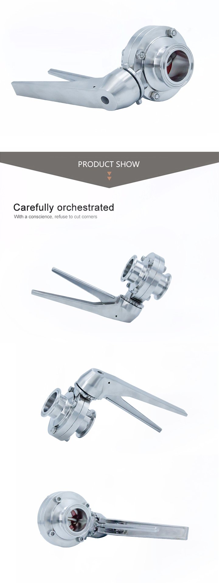 Гигиенические поворотные дисковые затворы TC из нержавеющей стали с многопозиционной ручкой