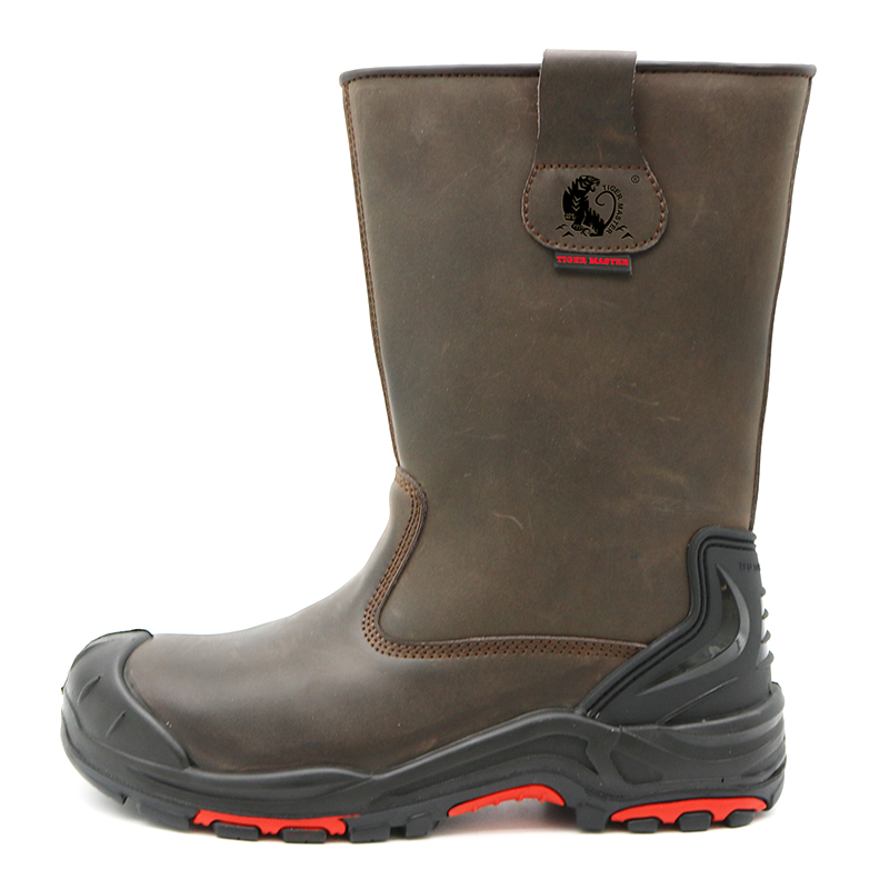 Oil Acid Resistant Anti Puncture Leather High Rigger Boots Composite ToeCap
