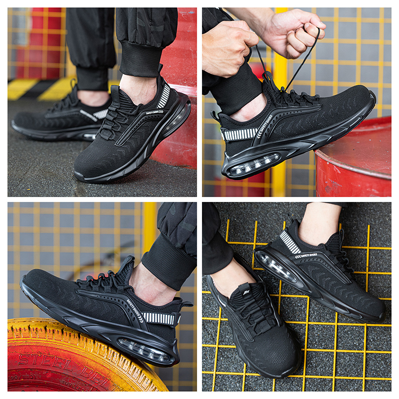 Black Non-slip Light Weight Anti Puncture Steel Toe Sneaker