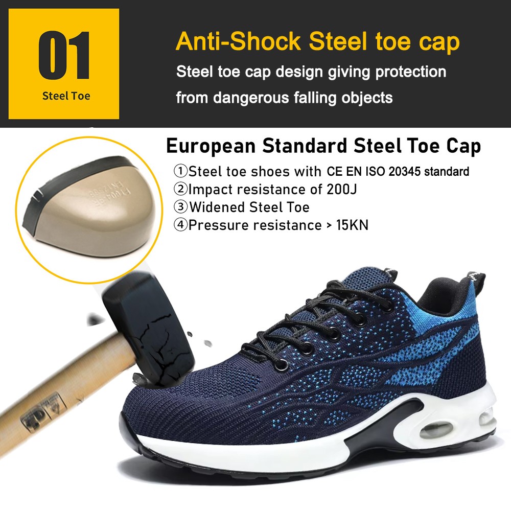 Air Cushioned Pu Sole Sport Type Safety Shoes with Steel Toe