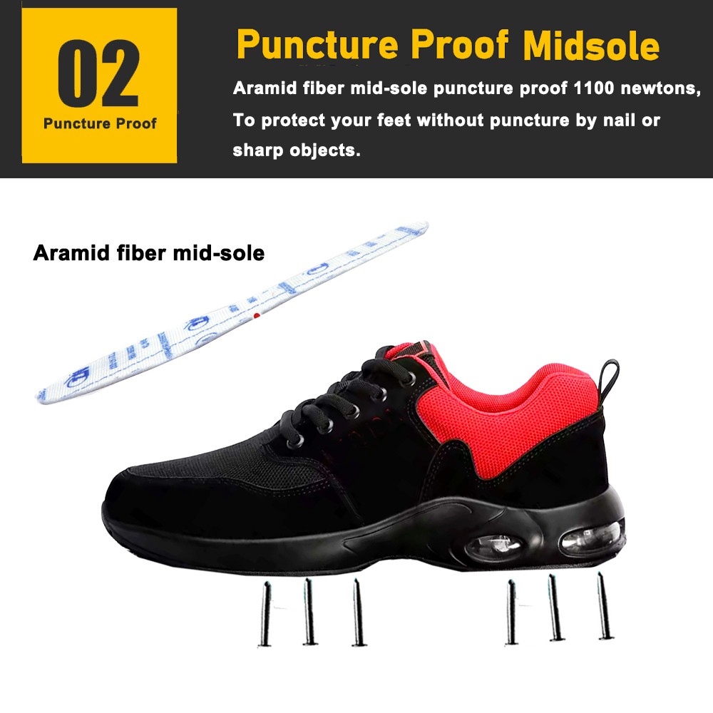 Air Cushioned Anti Puncture Black Suede Safety Shoes with Steel Toe