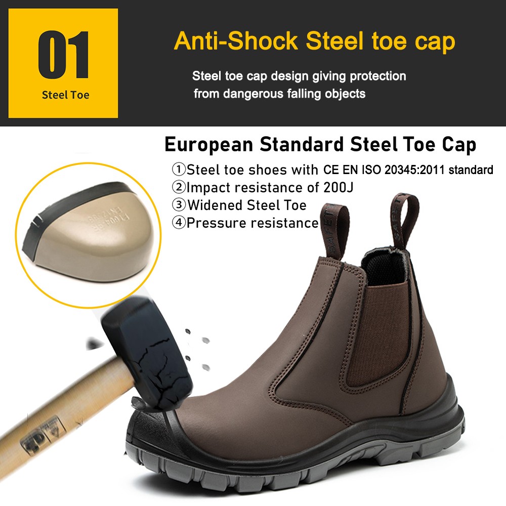 Anti Slip Leather Steel Toe Work Boots Safety Shoes without Lace