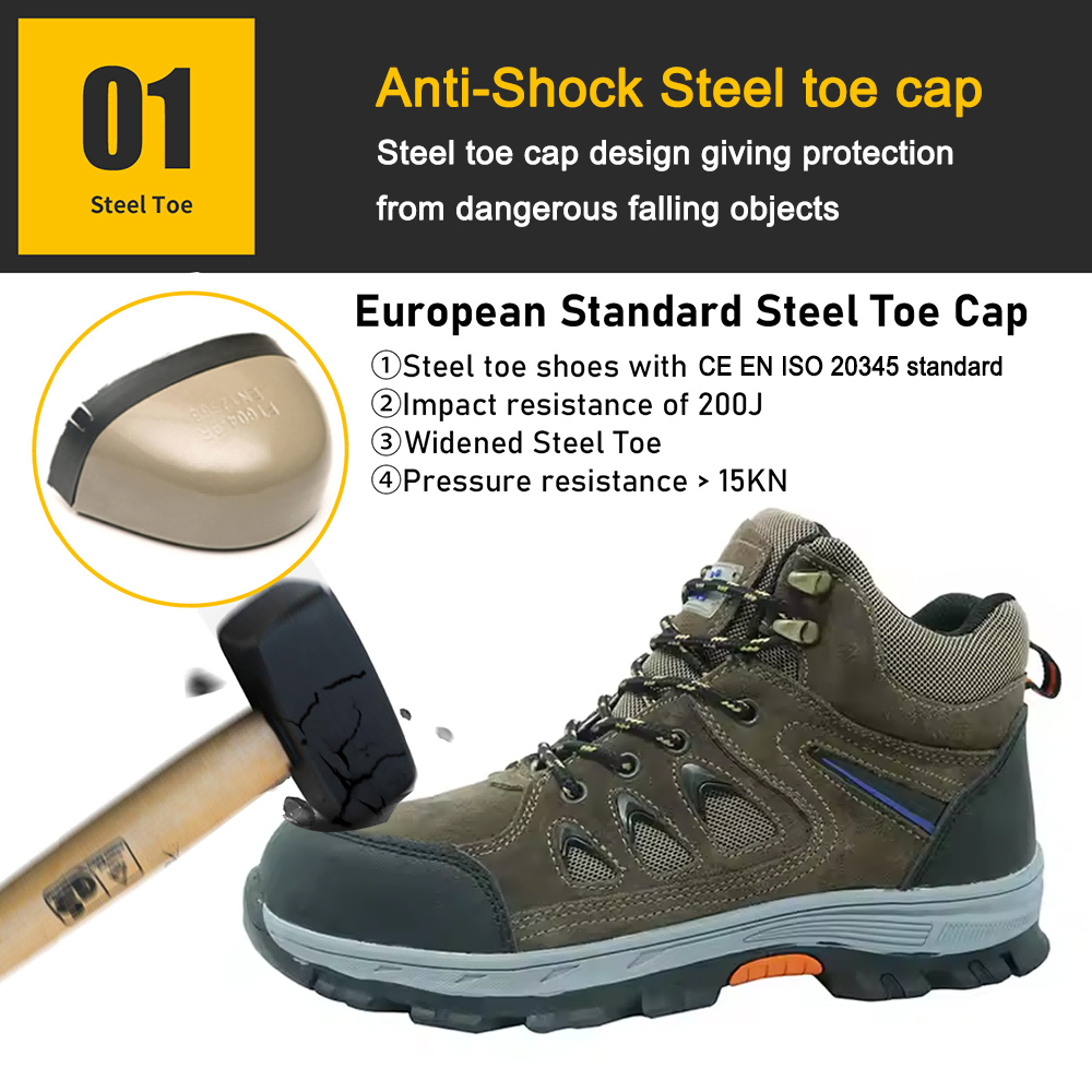 Rubber Sole Brown Suede Safety Shoes Hiking