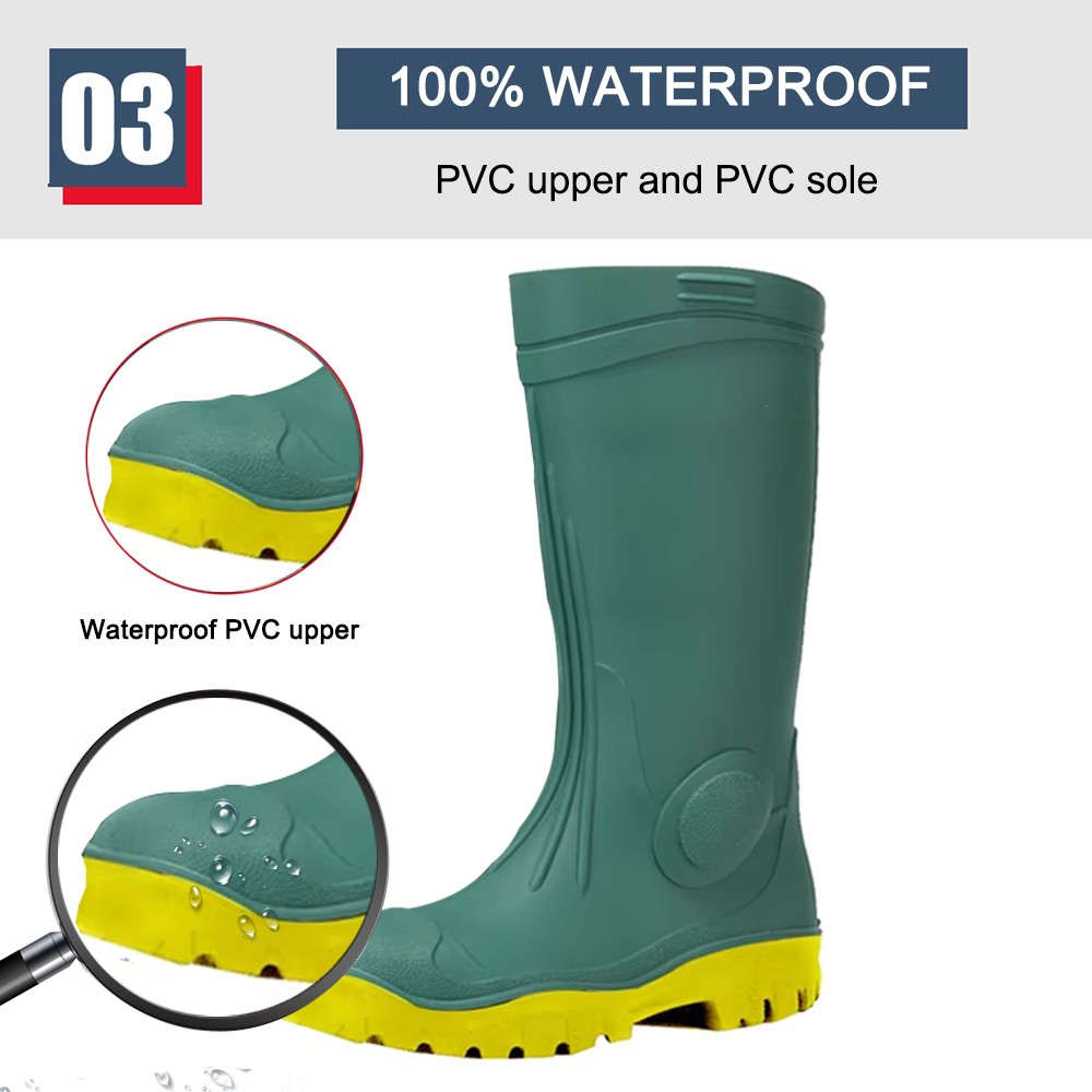 Green Steel Toe Pvc Safety Rain Boots Waterproof