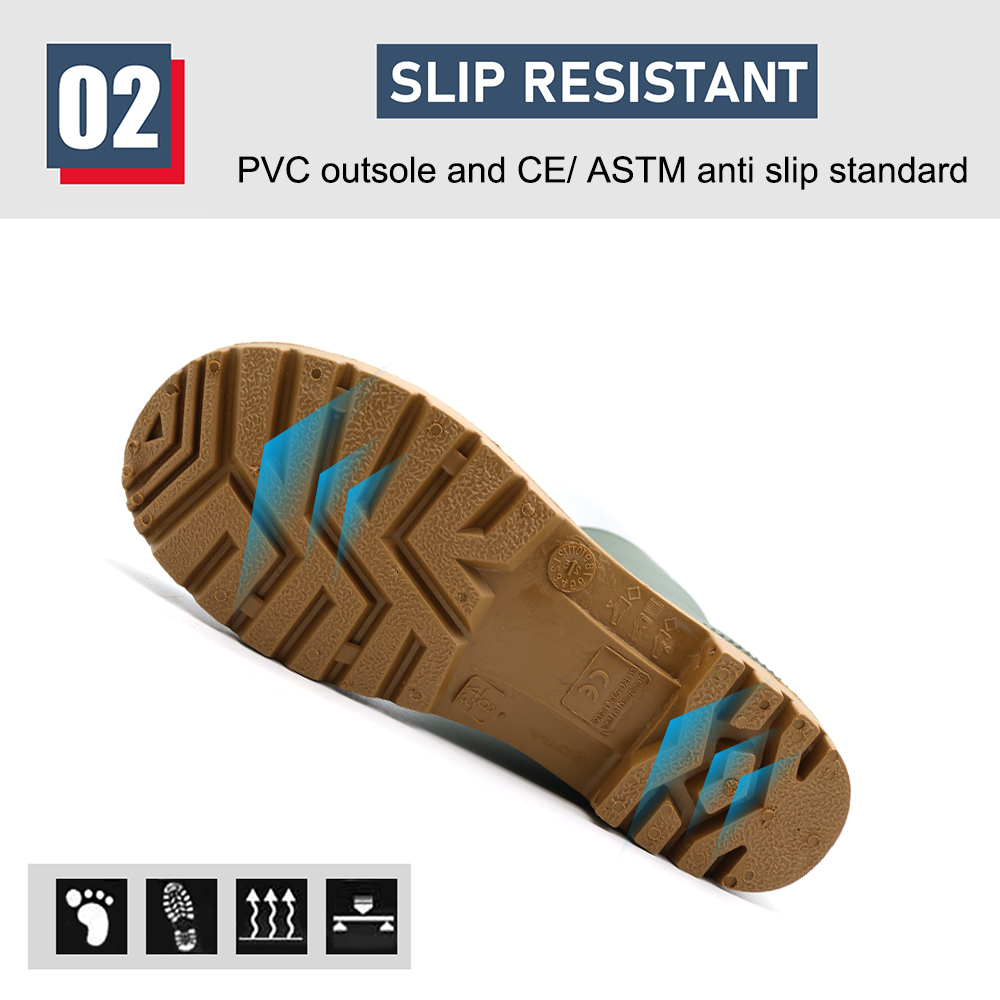 Waterproof Non-slip Green PVC Rain Boots for Garden Farming