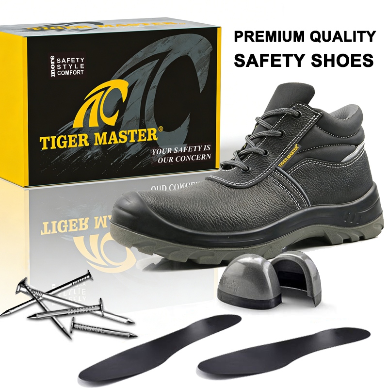 Black Leather Steel Toe Construction Safety Boots