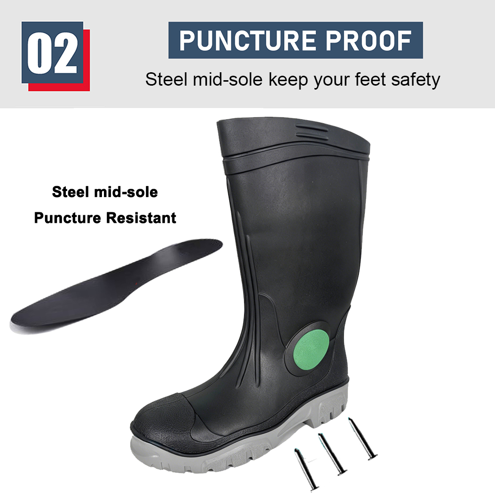Waterproof Steel Toe Anti-puncture PVC Safety Rain Boots Heavy Duty