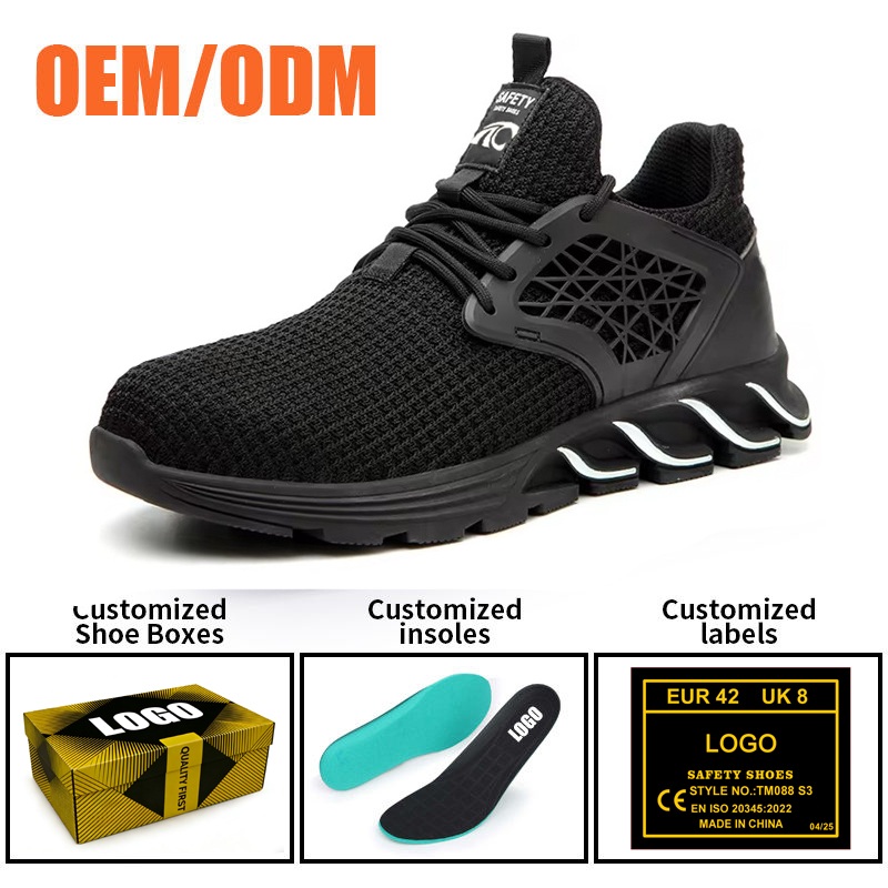 Black Comfortable Sport Safety Shoes with Steel Toe