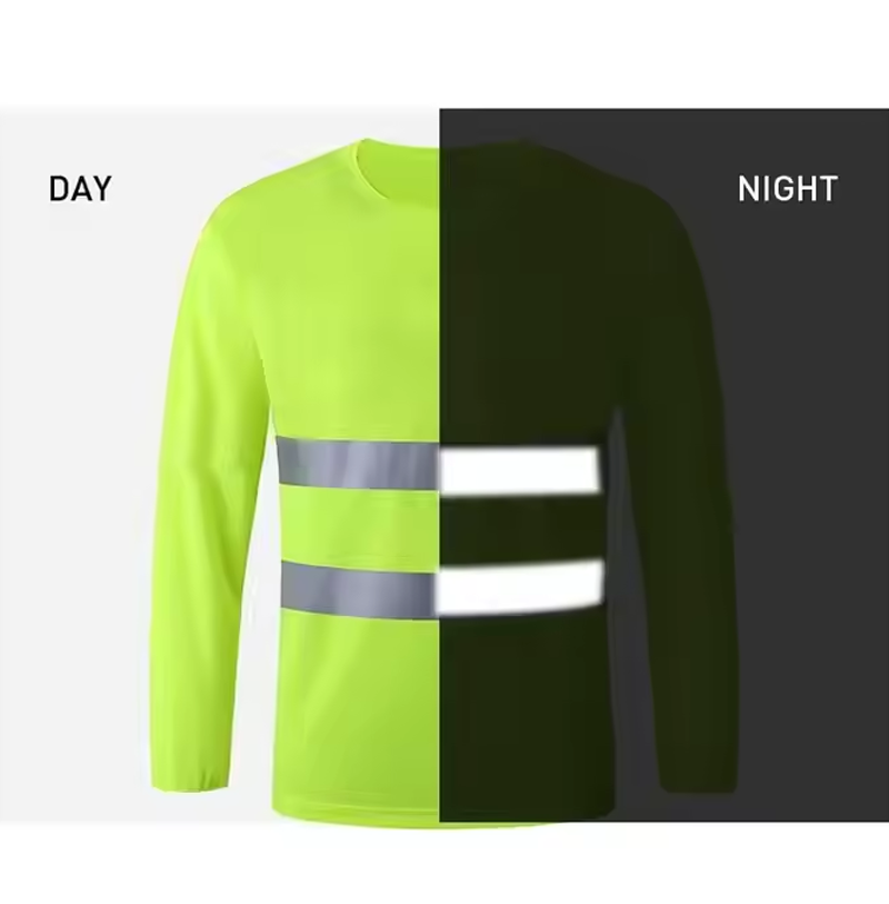 Polyester Long Sleeves Round Neck Reflective T Shirt for Workers