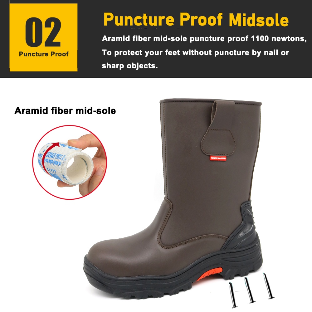 Brown Leather Fiberglass Toe Welding Safety Boots for Welders