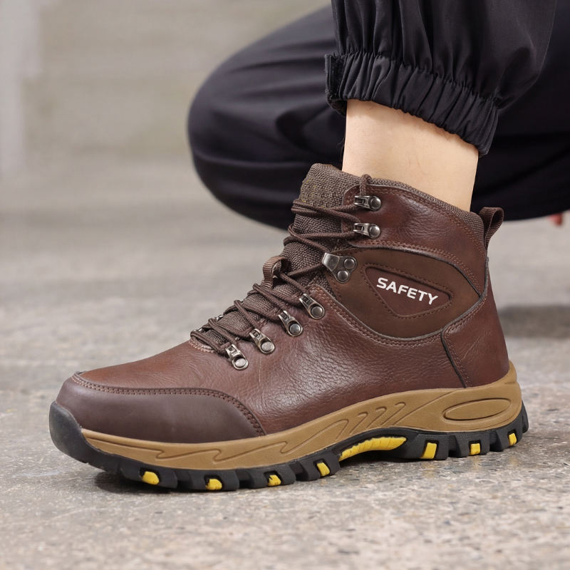 Full Grain Leather Fiberglass Toe Safety Boots Rubber Sole for Men