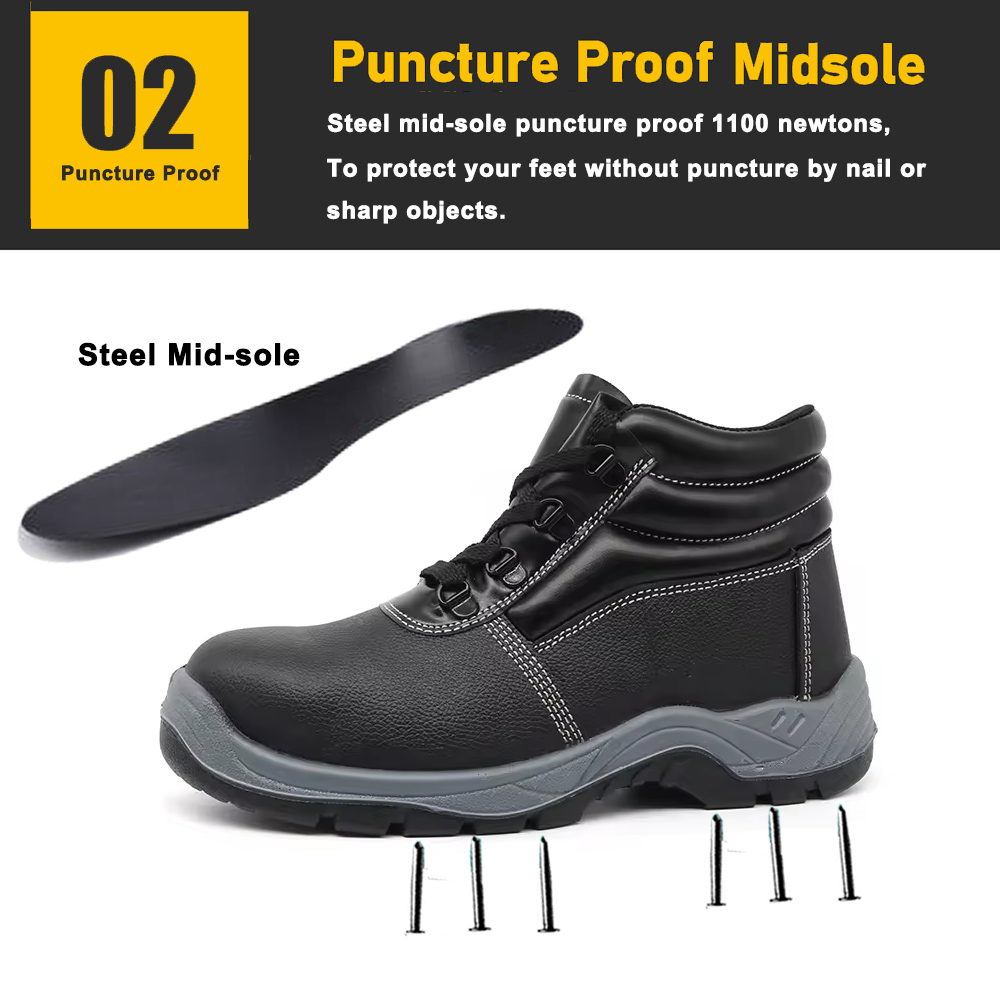 Anti-slip Leather Safety Shoes with Steel Toe Steel Mid-plate