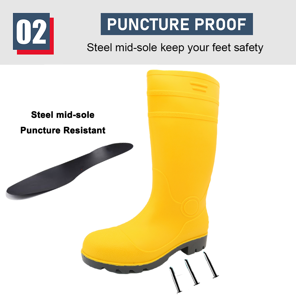 Waterproof Construction Yellow PVC Safety Rain Gumboots with Steel Toe