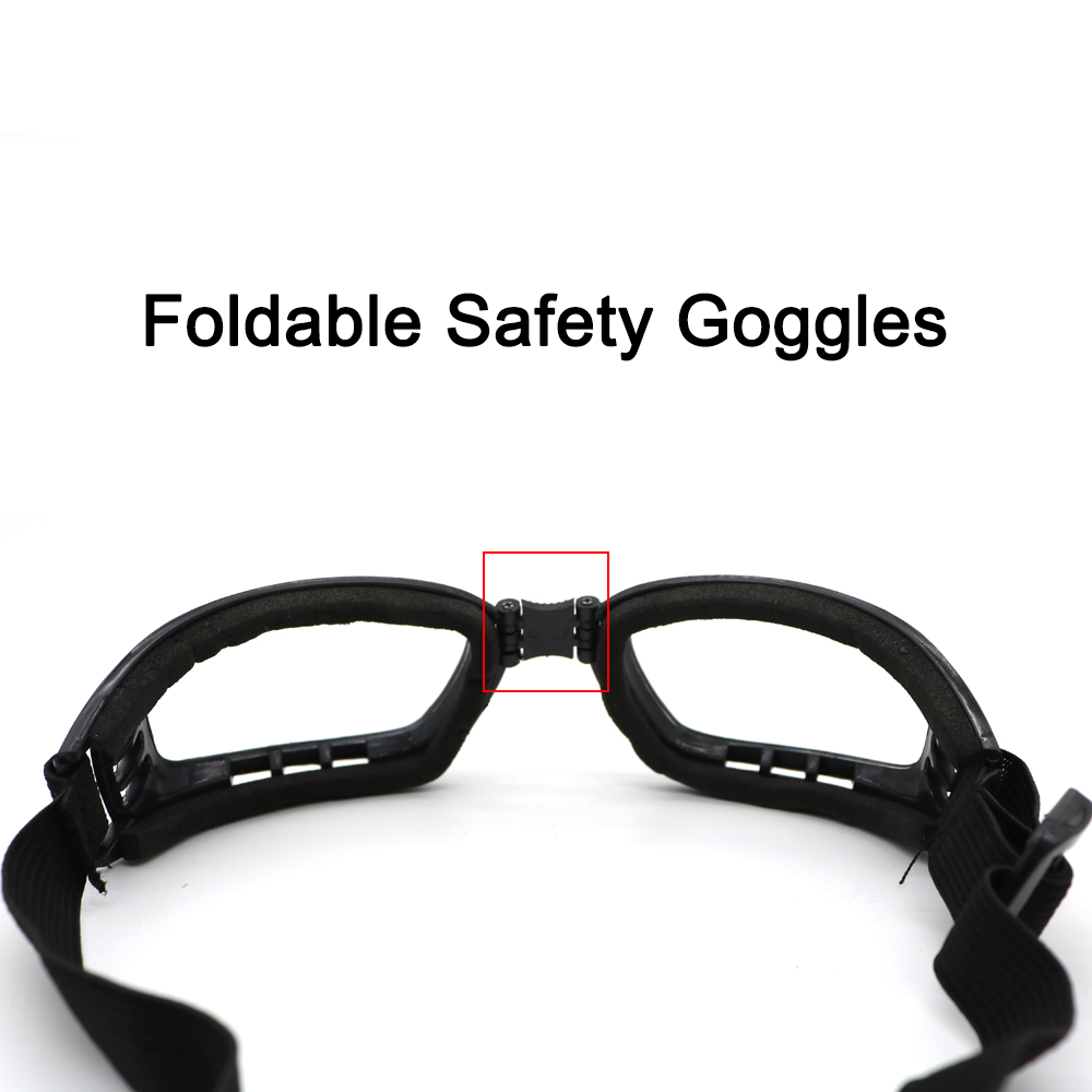 Folding Dust & Wind Proof Anti-scratch Safety Goggles Black Elastic Strap