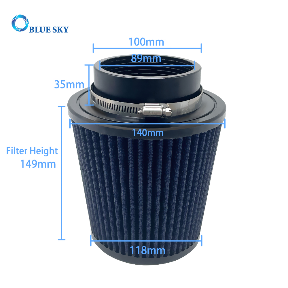 Bluesky, filtro de aire automático personalizado, filtro de automóvil de admisión de aire de 89mm para reemplazo de filtro abierto de aire de cono de admisión