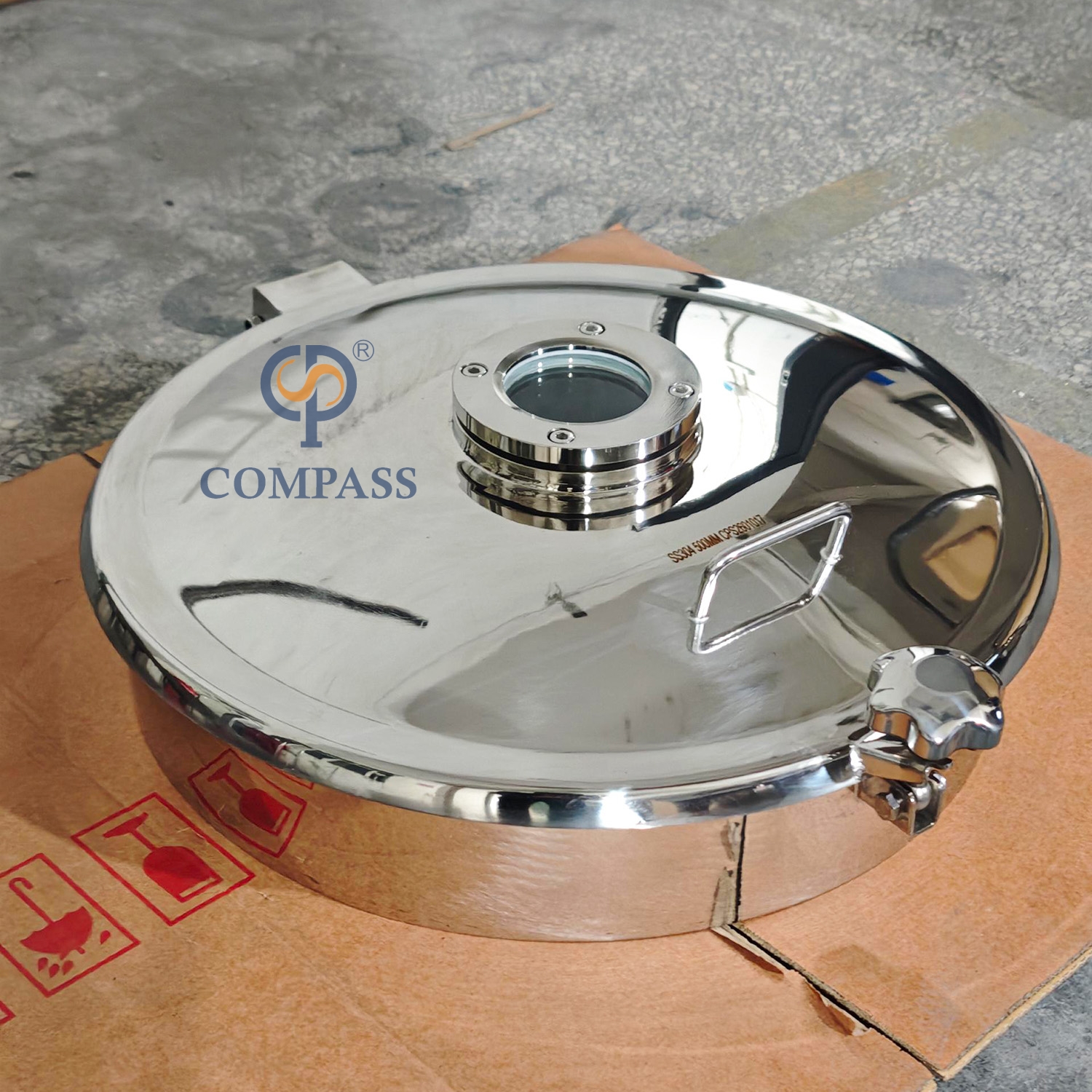 500MM SS304 Без давления наружу круглый люк со смотровым стеклом и ручкой