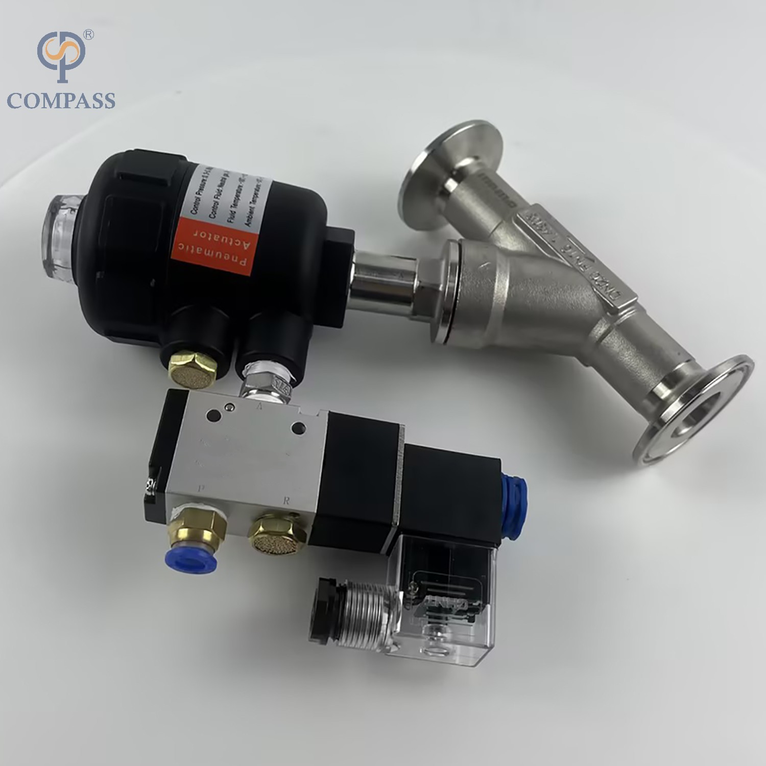 ПНЕВМАТИЧЕСКИЙ СЕДЛЕННЫЙ КЛАПАН TRI-CLAMP С ПЛАСТИКОВОЙ ГОЛОВКОЙ И СОЛЕНОИДНЫМ КЛАПАНОМ