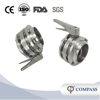 DN25 RD52 × 1/6 Гигиеническая гигиеническая из нержавеющая сталь сорта SS304 Ручная трехцепочная бабочка с ручкой из нержавеющей стали захват
