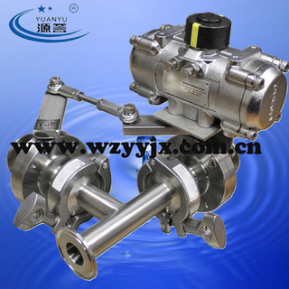 3-Way Sanitary Butterfly Valve with Pneumatic Actuator
