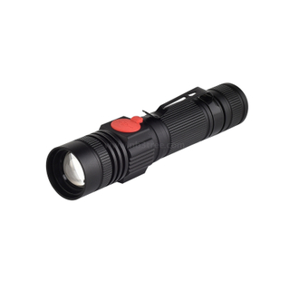 T6 zoom Rechargeable Aluminium Flashlight with Clip， battery capacity indicator