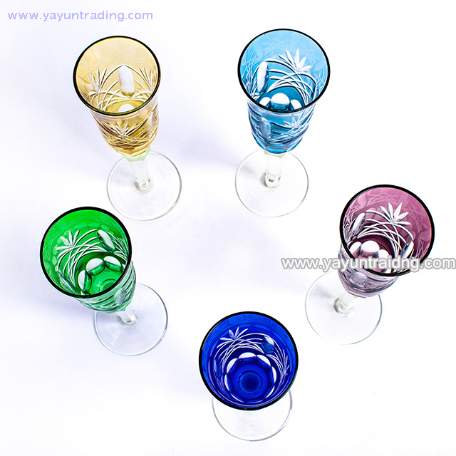  elegant green glass champagne flute with hand etched for five hotel 