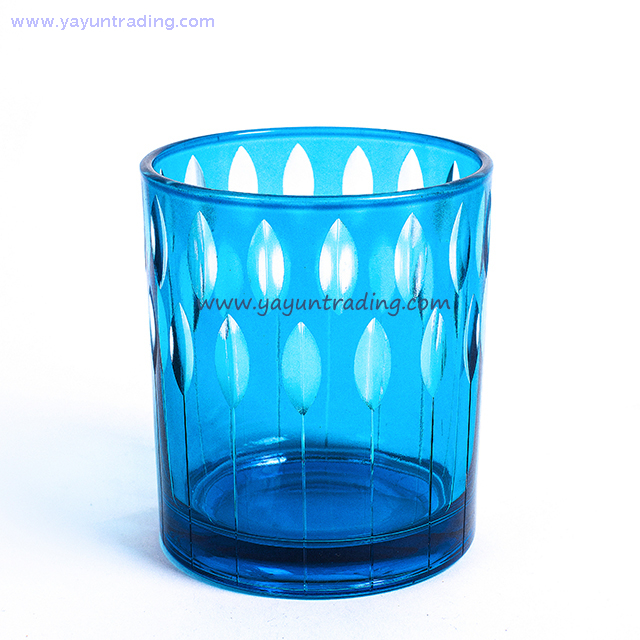 creative hand engraved blue glass candlestick