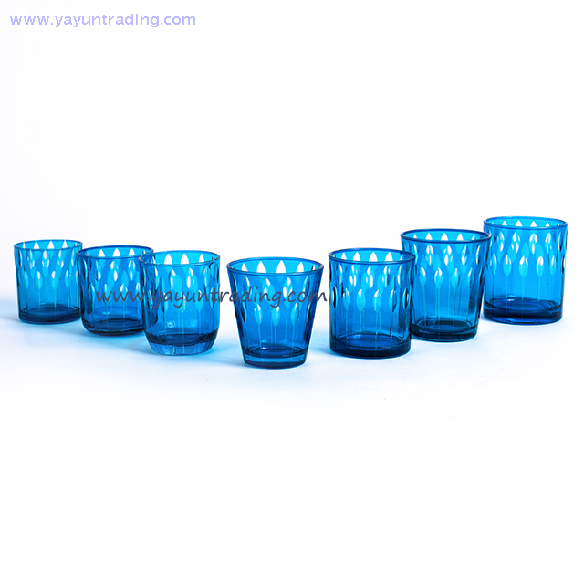 Blue Serious Leaf Pattern Hand Made Glass Candle Vessel for Home Decoration