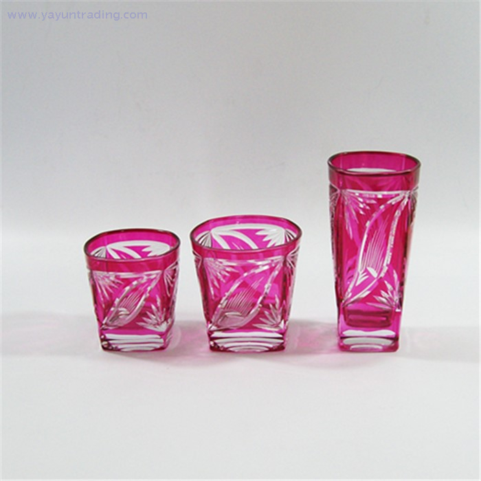 square amber colored engraved drinking beer wine glass tumbler
