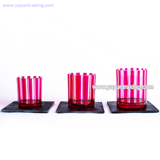  vertical stripes design glass candle container pink glass candle jar with slate coaster