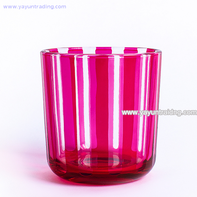  vertical stripes design glass candle container pink glass candle jar with slate coaster