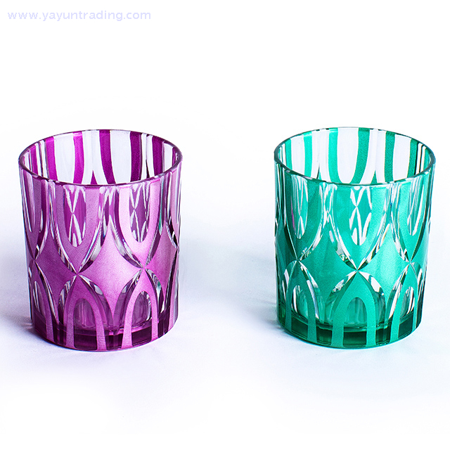 flat bottom green colored glass candle jar for decoration