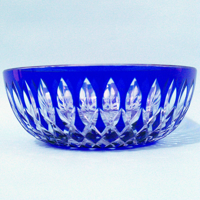daily used elegant hand cut cobalt blue fruit glass bowl and plates
