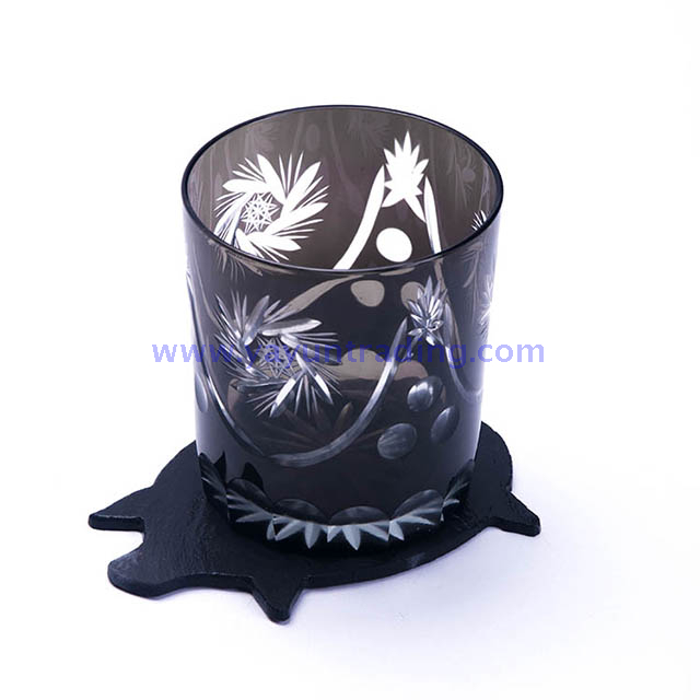 piggy slate coaster with elegant cut horn glass tumbler