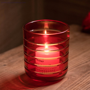 hand cut red sprayed color round bottom glass candle jar