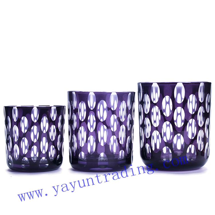 hand etched purple glass candle jar