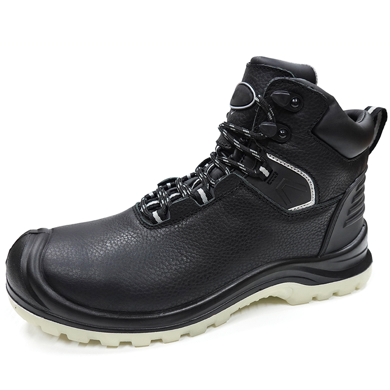 Oil Proof Black Leather PU Rubber Sole Mining Safety Boots Composite Toe