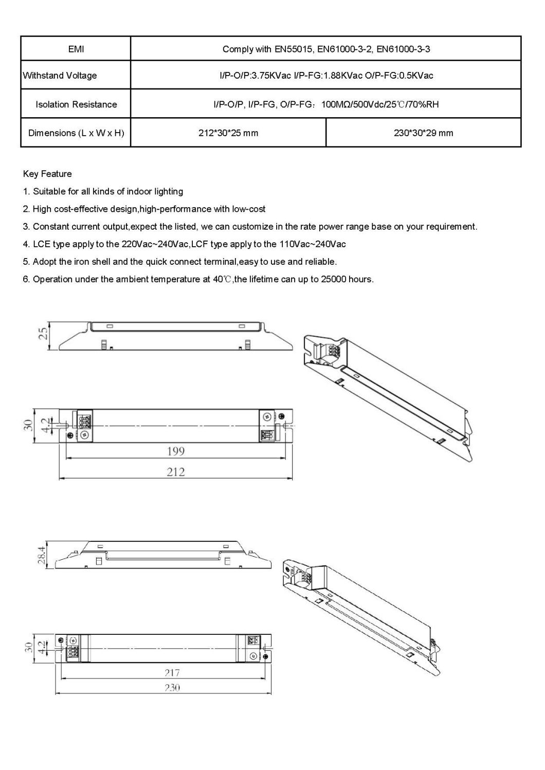 40W LED驱动器恒定电流（金属外壳）