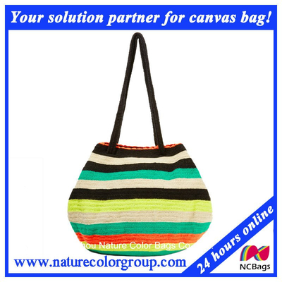 Pastoral Lady Girl Handbag Tote Bag with Color Stripe
