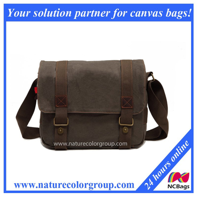 Retro Messenger Shoulder Bag High Density Canvas Top Quality Genuine Leather (MSB-025)
