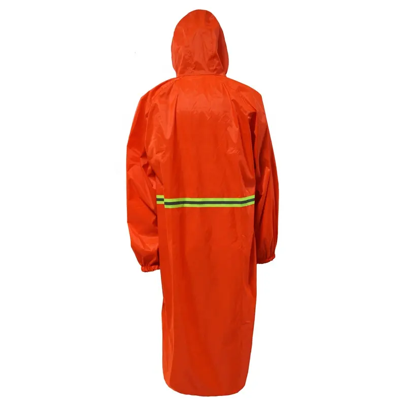 Orange Waterproof Polyester Fabric PVC Coated Long Gown Raincoat