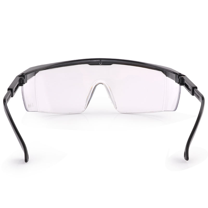 CE EN 166F ANSI Z87.1 clear PC lens adjustable legs safety goggles