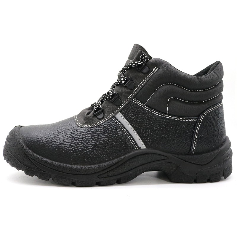 Black Sturdy Leather Steel Toe Safety Shoes for Construction