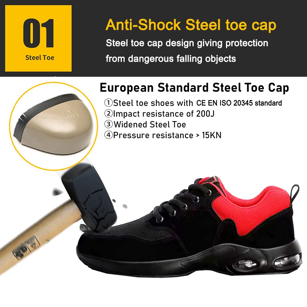 Air Cushioned Anti Puncture Black Suede Safety Shoes with Steel Toe